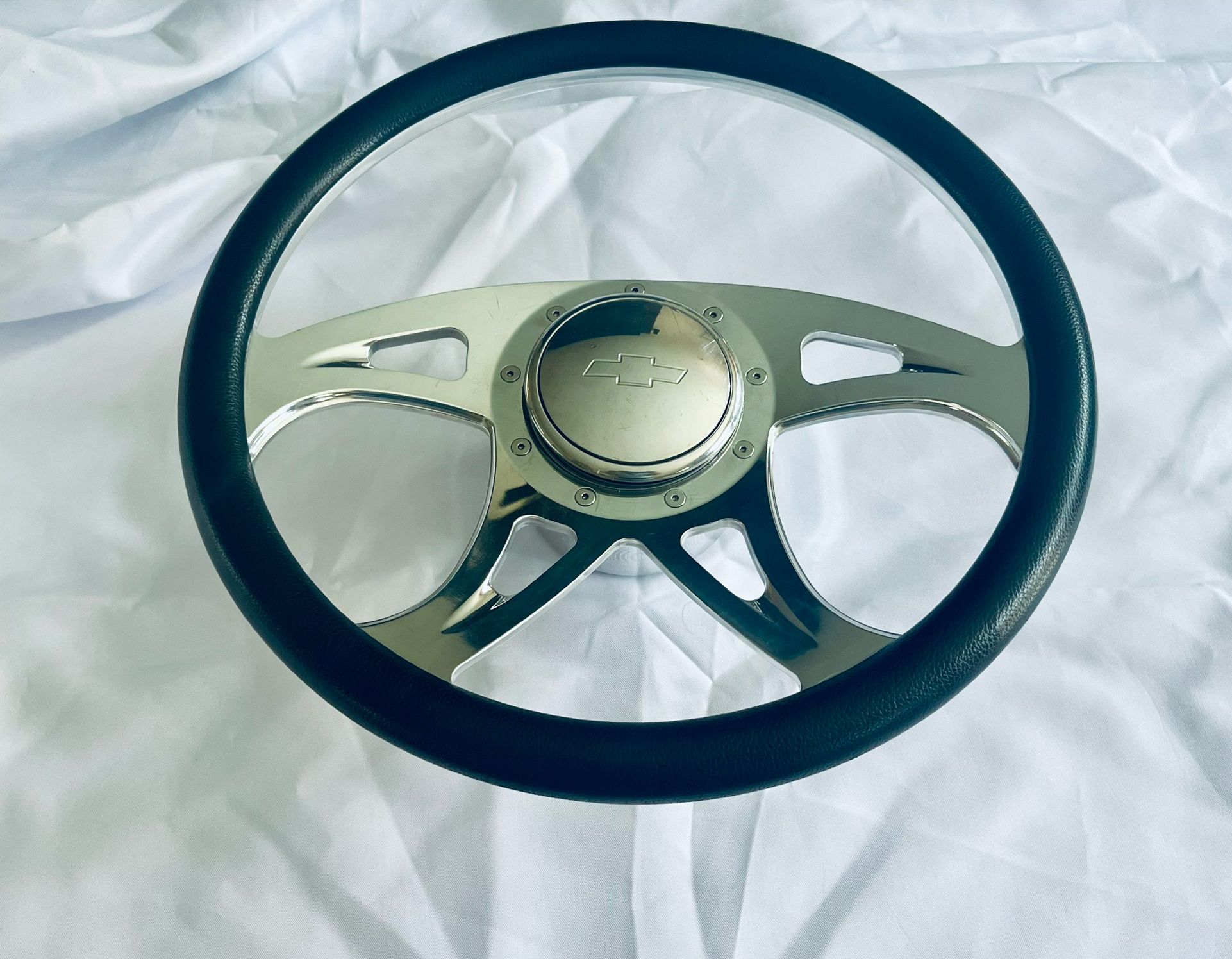 Billet 14” Polished Aluminum 1/2 Leather Steering Wheel