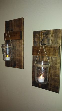 Rustic wall hanging candle holders