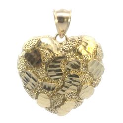 10k Yellow Gold Nugget Heart Pendant Necklace Charm GP3116236