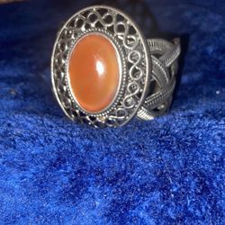 Vintage Sterling Silver Agate Stone Cuff