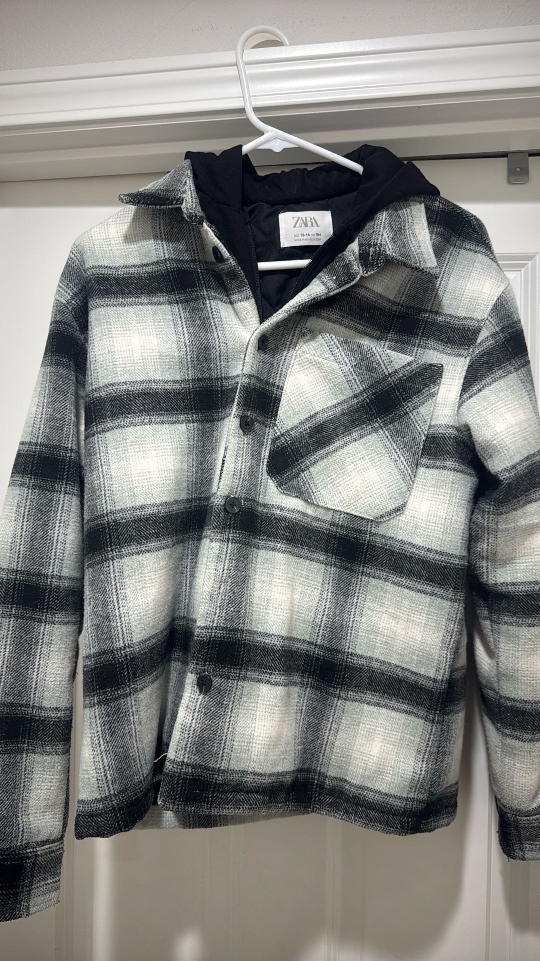Boys Zara Double Layered Plaid Hooded Jacket ***Size 13/14***