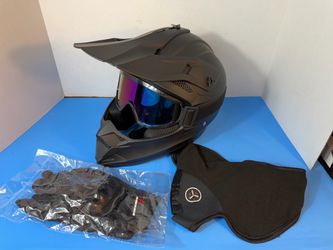Black VGV motocross and off-road helmet (model VGV-16, size M), goggles, gloves, and balaclava