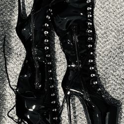 Pleaser Knee High Lace Front Boots