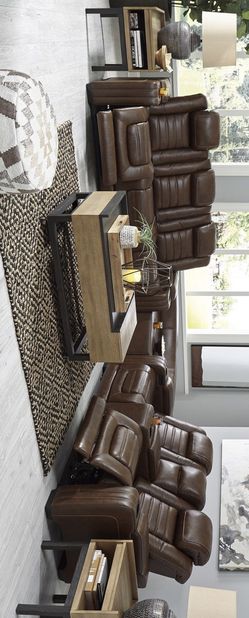 Backtrack Chocolate Leather Power Reclining Living Room Set SOFA and Loveseat