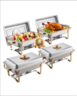 VEVOR Chafing Dish Buffet Set, 8 Qt 4 Pack, Stainless Steel Chafer with 4 Full Size, Rectangle Catering Warmer Server with Lid Water Pan Stand, for We