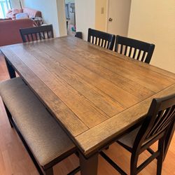 72” x 40” Dinner table w/ 4 chairs + 1 bench