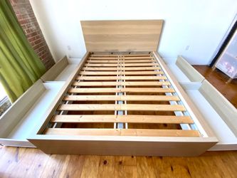 Ikea Malm High queen size bed frame + 4 storage drawers + can DELIVER