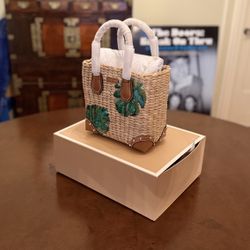 Michael kors Malibu Palm Embroidered Woven Straw Crossbody Bag