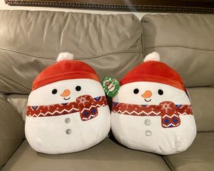 Squishmallows Official 12 inch Manny the Snowman with Red Hat and Scarf - Child's Ultra Soft Plush Toy. New with tag