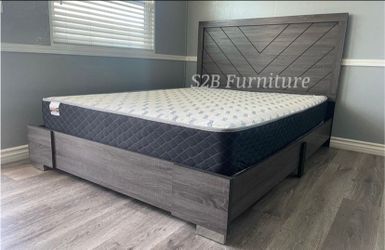 Queen Grey alpine Platform bed with Orthopedic Mattress Included