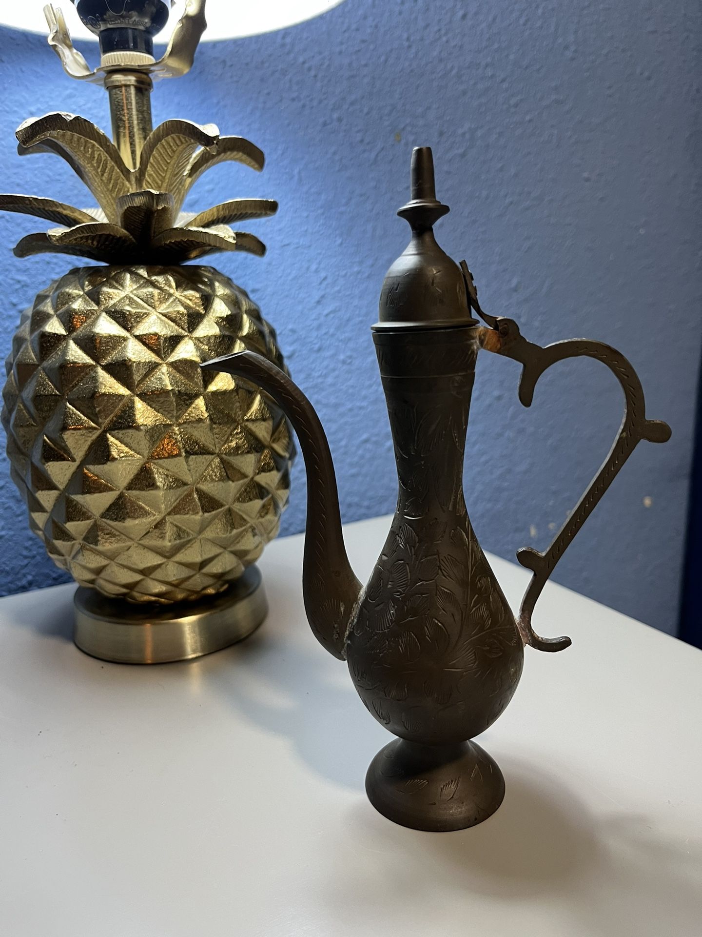 Antique Vintage Solid Brass Genie Lamp Teapot Lid India Oil Rare