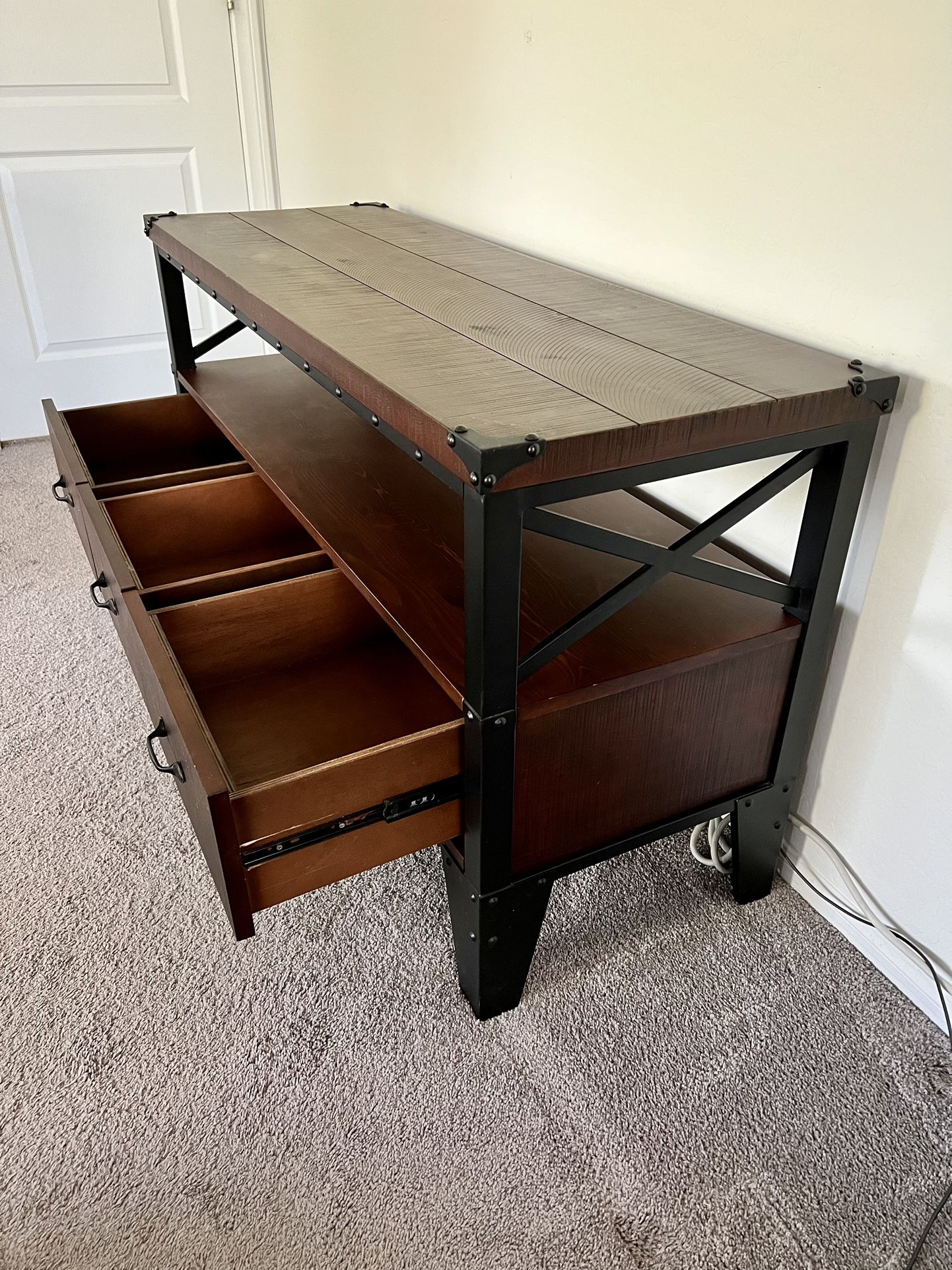 Solid Wood And Iron TV Stand With 3 Drawers for Sale in Las Vegas, NV