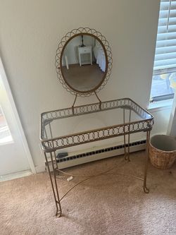 Urban Outfitters -Vintage Gold Metal Vanity Table with Mirror