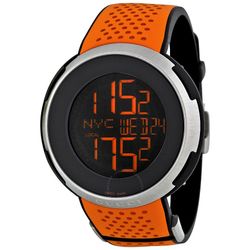 Gucci I-Gucci Sport L Digital Black Dial Men's Watch YA114104 Rare Orange Rubber Strap