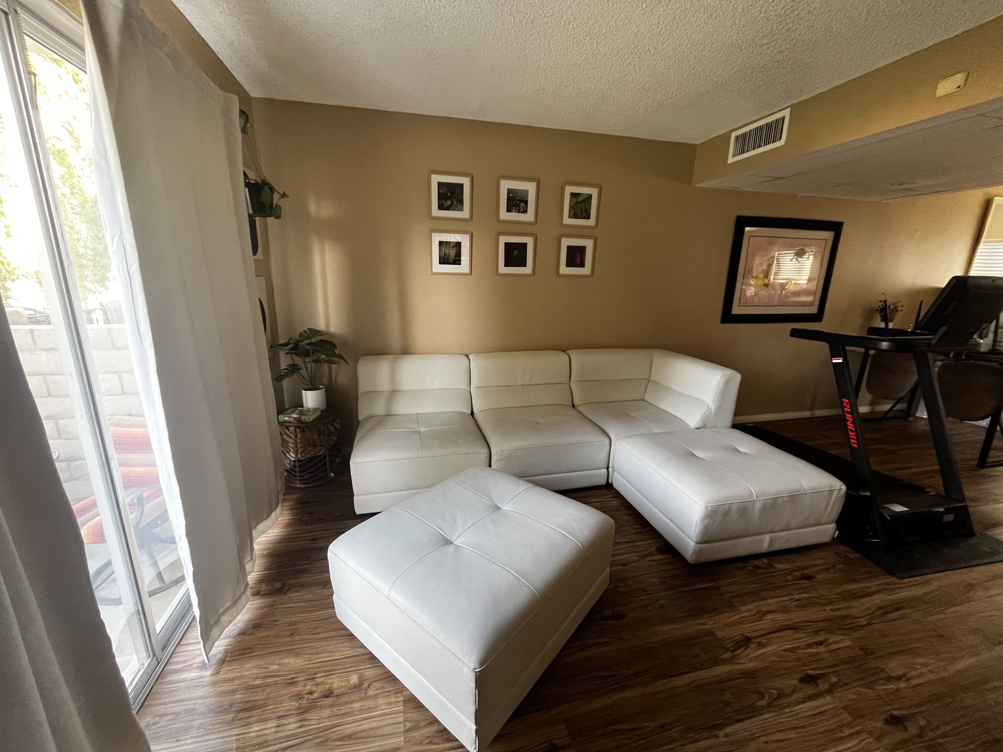 White Leather Sectional Couch with 2 Ottomans