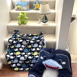 Adorable Lot Of Baby Kids Ocean Theme Room Decor. Beanbag Chair, Lamp, Fisher Price Ocean Musical  Soother, Soft Blanket, Book & More! ($55 For All)