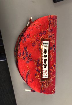 3 Asian writing brush, dipping pot, paint holder, ink brick, case, and ink holder