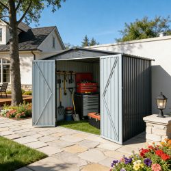 Metal Storage Shed with Double Doors, Heavy-Duty Galvanized Steel Outdoor Garden Shed for Tools, Lawn Equipment, and Yard Storage (72.8Hx68.9Dx87.8W)