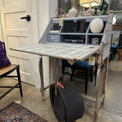 Blue White Distressed Wood Secretary Desk (1FUD4A)