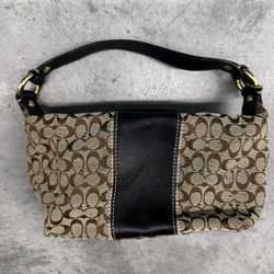 Coach Small Black Leather & Canvas Monogrammed Mini Bag