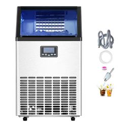 Commercial Ice Maker Machine, 95 lbs/24H Ice Maker Machine with 33lbs Storage Capacity, 45 Ice Cubes in 15 Minutes, LED Digital Display Freestanding S