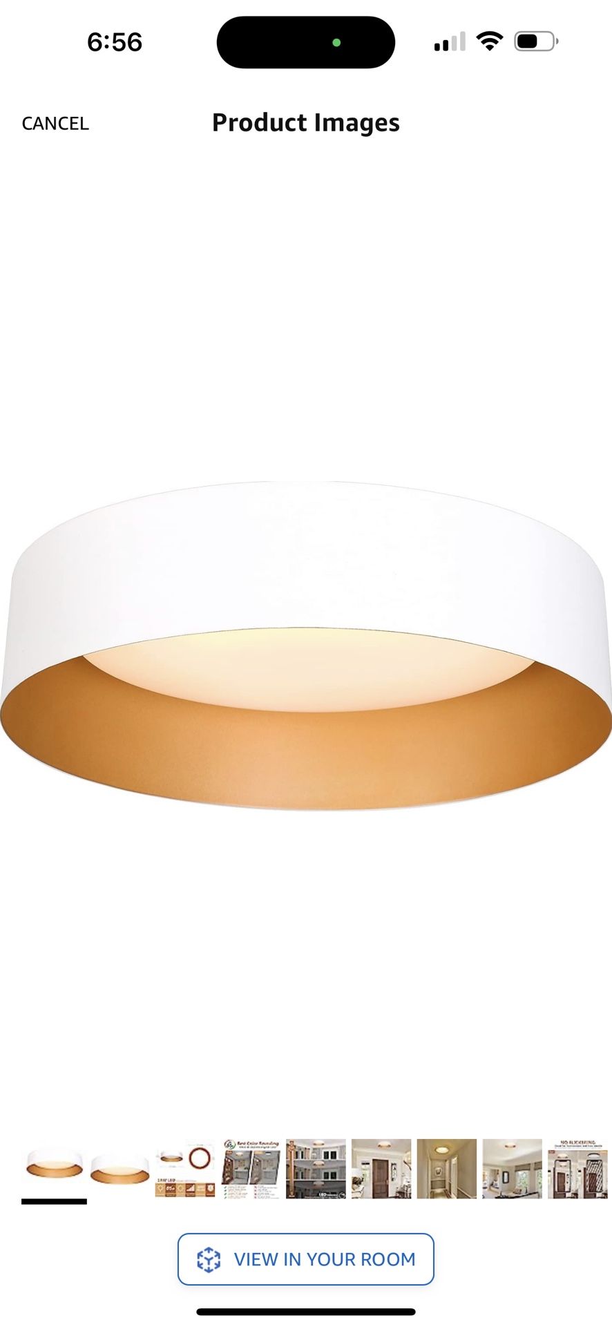 Bargeni LED Ceiling Light Fixture,12.5 inch Flush Mount Light Fixture,Matte White with Gold Inside,Dimmable 3000K/Warm White/18W(100w Equiv.),Outdoor