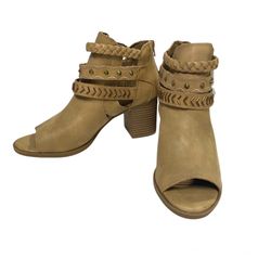 SUGAR Ankle Block Heel Boot Open Toe Taupe Tan Size 9 New