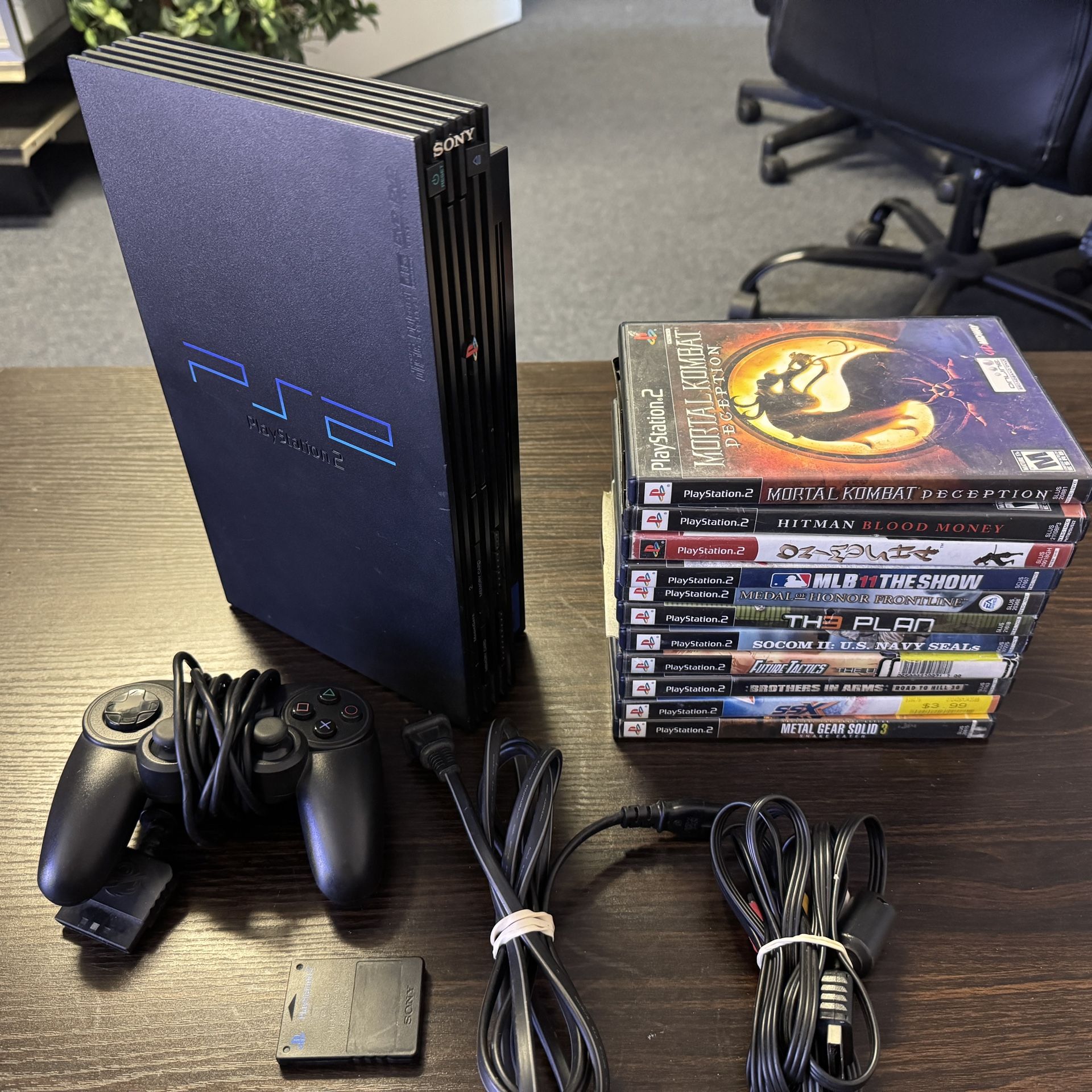 PS2 PlayStation 2 bundle with 11 games, controller, cords, and memory card!