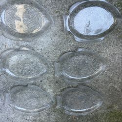6 Vtg Anchor Hocking Clear Glass 10.5” FISH Platter/Plates  USA Oven Proof New