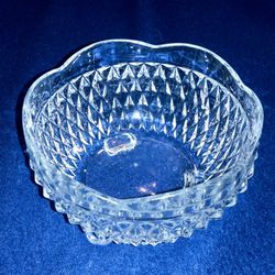 Vintage Indiana Glass Three Footed Glass Bowl, Prescut Diamond Pattern, c. 1960s-1970s

