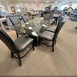 7PC Glass top dining table set with 6 chairs