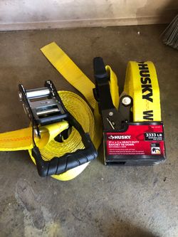 Husky Brand Ratchet Straps 27 ft x 2” heavy duty Ratchet Tie-Down Strap with J hook.  2 available.
