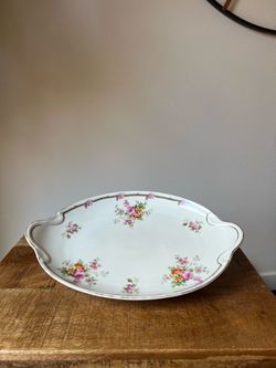 Vintage Porcelain Oval Serving Platter with Floral Design