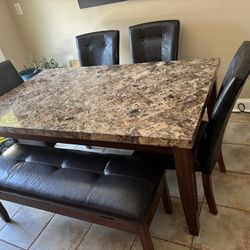 Excellent Condition Marble Table W Chairs & Bench W