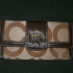 Coach beige and brown snap wallet