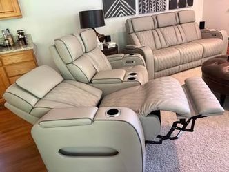 Gray Leather Recliner Set