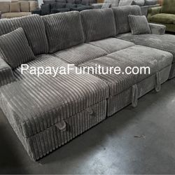 New! 120” Ultra Large Sectional Sofa Bed, Double Chaise Sectional, Super Comfort Corduroy Couch, Sectional, Sofa, Couch, U-Shaped Couch, Sleeper Sofa