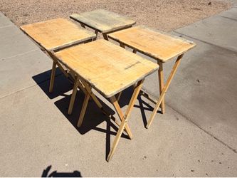 Set (4) Folding Wood Living Room Tables Dining Stands (LxWxH: 14.5” x 19.25” x 27”)