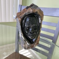 Carved African Face Stone Sculpture 
