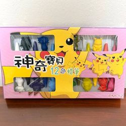 In Box Set 12 Color 2010 Pokémon Character Crayons Pikachu Psyduck Hoothoot Chansey