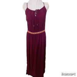 SZ XL Maxi Boho Long Burgundy Red Spaghetti Strap Tie Front dress by faded glory