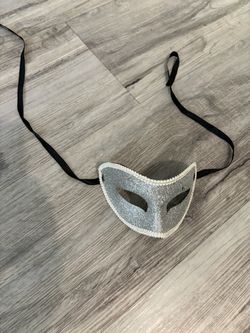 Silver Glitter Masquerade Mask with Black Ribbon