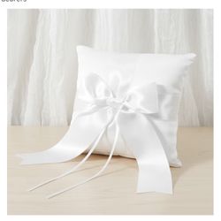 Bride Wedding Ring Pillow,Elegant Satin Ring Bearer Pillow with Large Decorative Bow for Wedding Ceremonies, Traditional Square Design 7'' x7'' (Squar