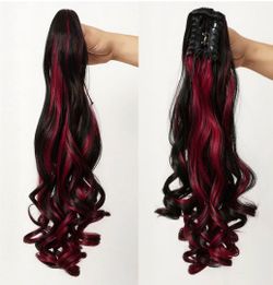 Brand New 24" Black and Red Wavy Ponytail Extension Hairpiece