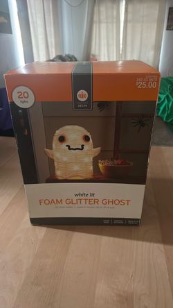 White Lit Foam Glitter Ghost Halloween Decor