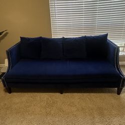 Navy Blue Velvet Couch With Pillows