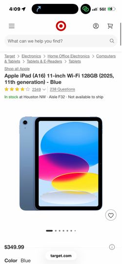 Apple iPad A16 128GB Blue Celluar + WFI