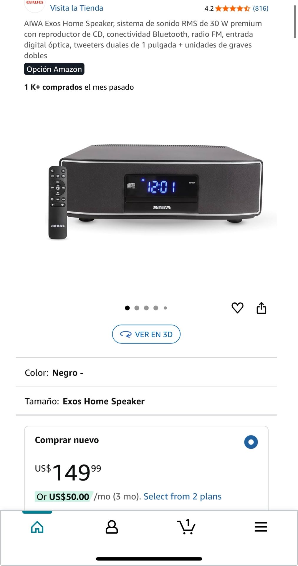 AIWA Exos Home Speaker, Premium 30W RMS Sound System with CD Player, Bluetooth Connectivity, FM Radio, Optical Digital Input, Dual 1-inch Tweeters + D
