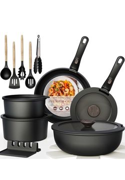 Astercook 21 Pcs Pots and Pans Set Non Stick, Ceramic Cookware Set Detachable Handle, RV Kitchen Cooking Set Removable Handles, Oven Safe, Induction R