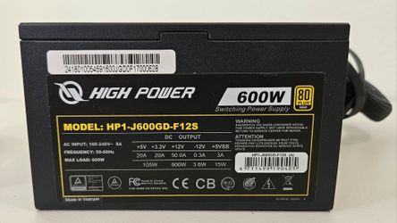 High Power 80 Plus Gold, 600W power supply